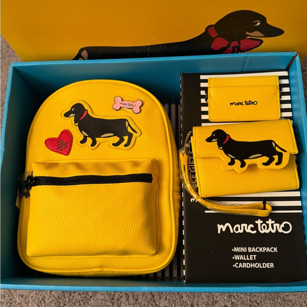 Playful Yellow Dachshund Backpack with Heart Accent